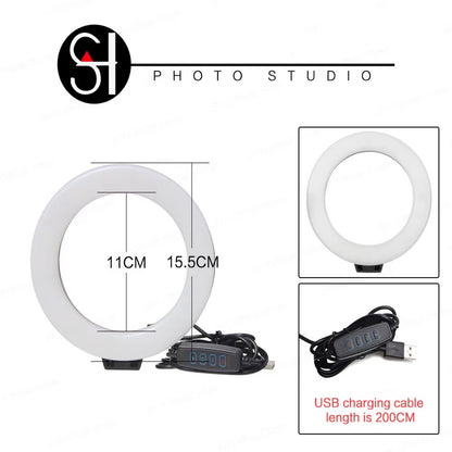 6Inch Mini LED Desktop Video Ring Light Selfie Lamp with Tripod Stand USB Plug for Youtube Live Photo Photography Studio