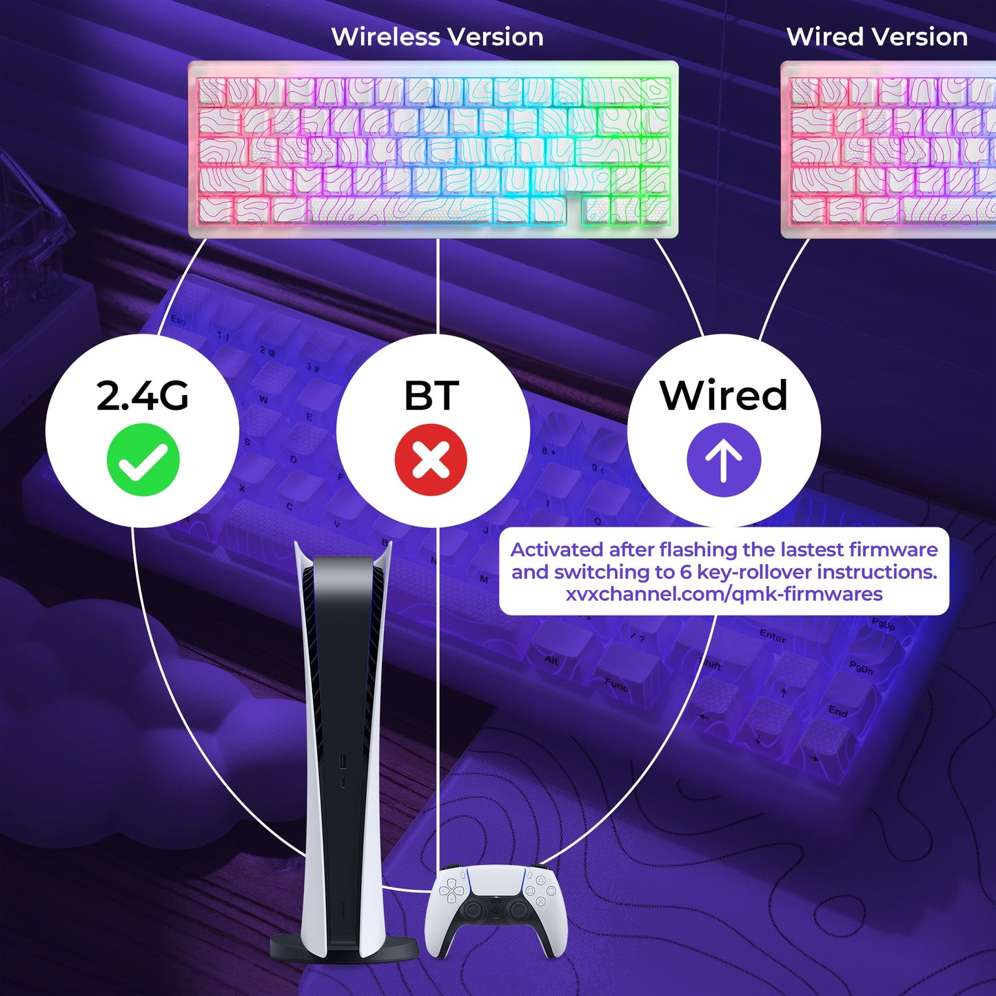XVX M67 JadeStone VIA Tri-Mode Mechanical Keyboard with IMD-Tech Keycaps (Stellar White)