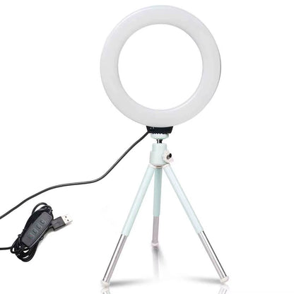 6Inch Mini LED Desktop Video Ring Light Selfie Lamp with Tripod Stand USB Plug for Youtube Live Photo Photography Studio